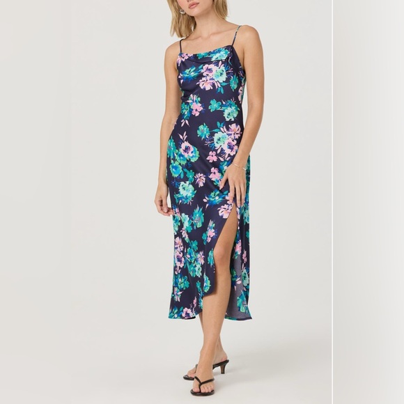 Astr Floral Maxi Dress - Navy and Pink Sz S - Picture 1 of 6